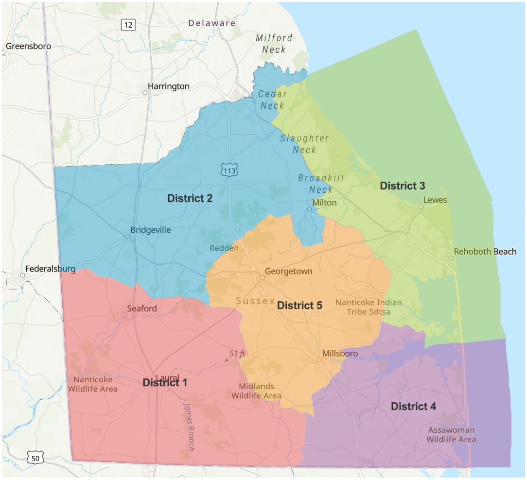 Sussex County, Delaware Council Districts
